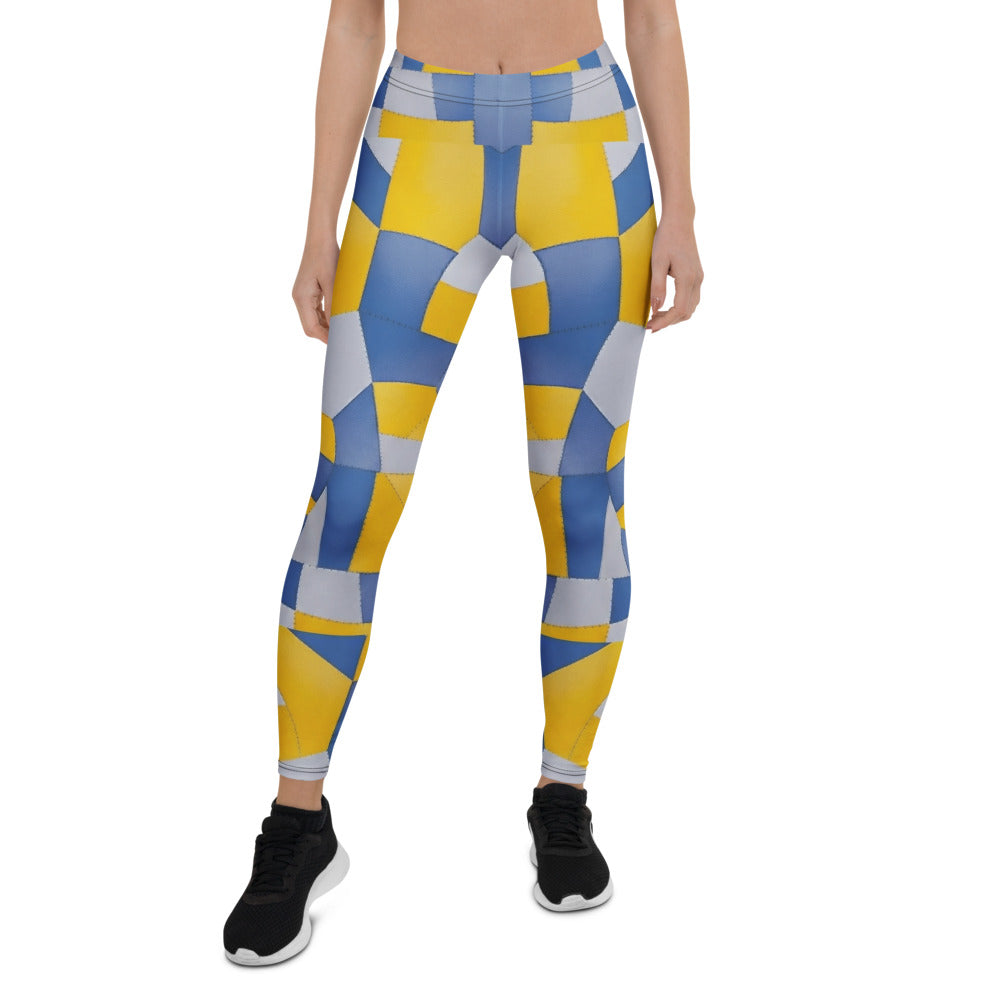 Personalisierte Damen Sportleggings Geometrisches Muster Gelb Blau Fitness Leggings Yoga Hose D893