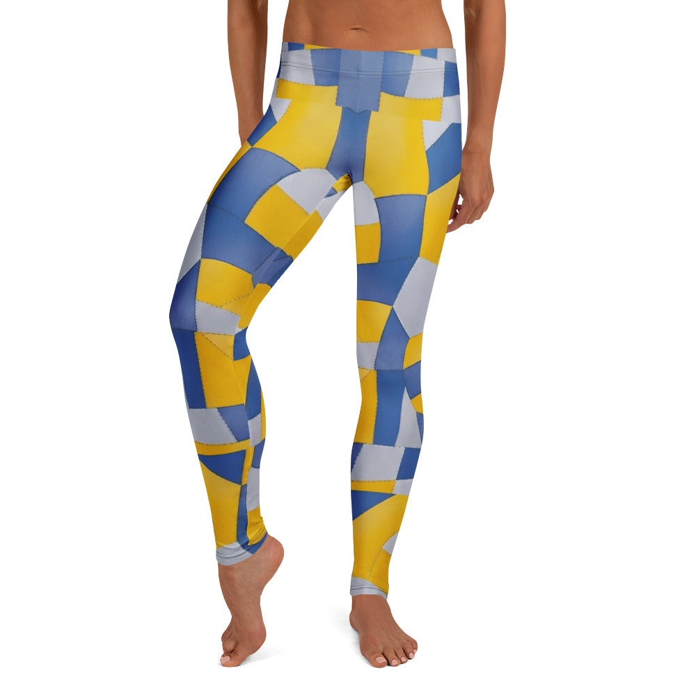 Personalisierte Damen Sportleggings Geometrisches Muster Gelb Blau Fitness Leggings Yoga Hose D893