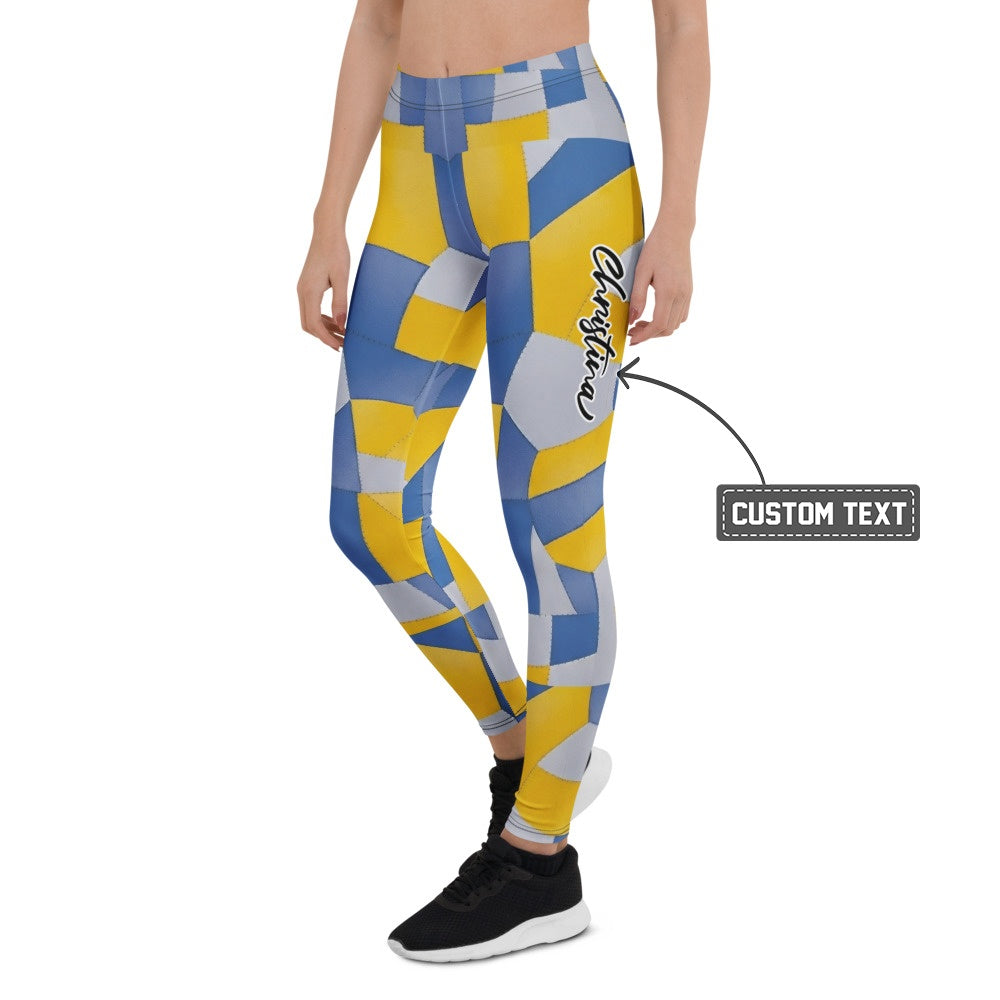 Personalisierte Damen Sportleggings Geometrisches Muster Gelb Blau Fitness Leggings Yoga Hose D893 - XL