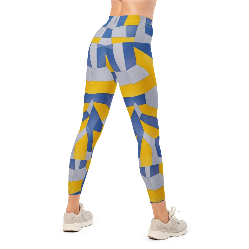 Personalisierte Damen Sportleggings Geometrisches Muster Gelb Blau Fitness Leggings Yoga Hose D893