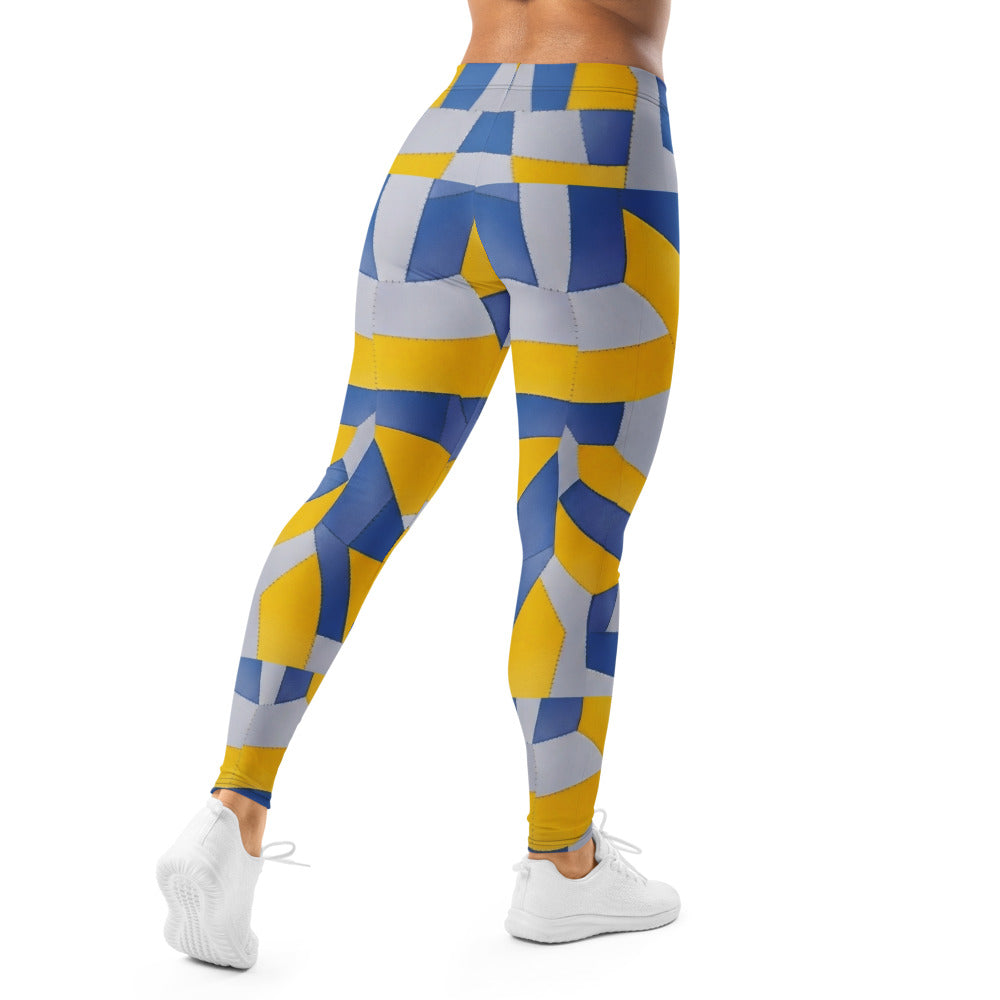 Personalisierte Damen Sportleggings Geometrisches Muster Gelb Blau Fitness Leggings Yoga Hose D893