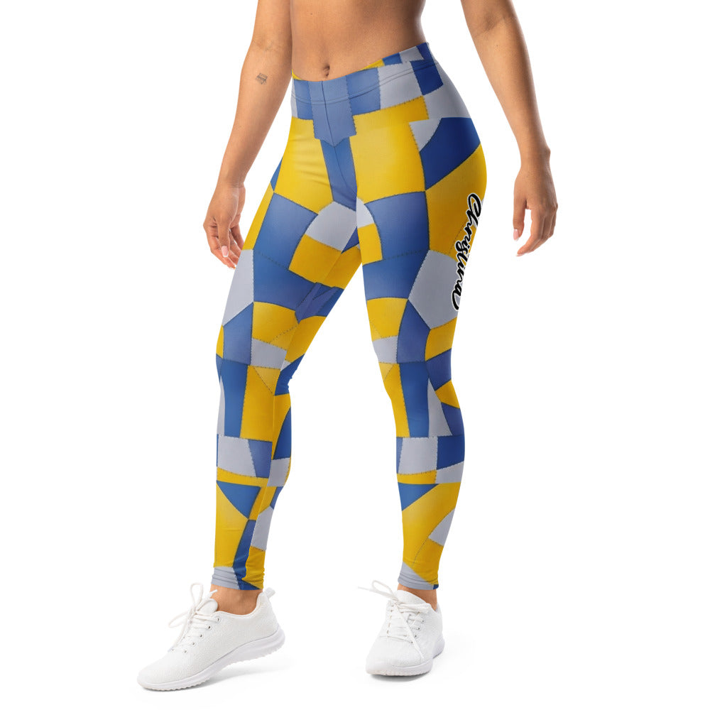 Personalisierte Damen Sportleggings Geometrisches Muster Gelb Blau Fitness Leggings Yoga Hose D893