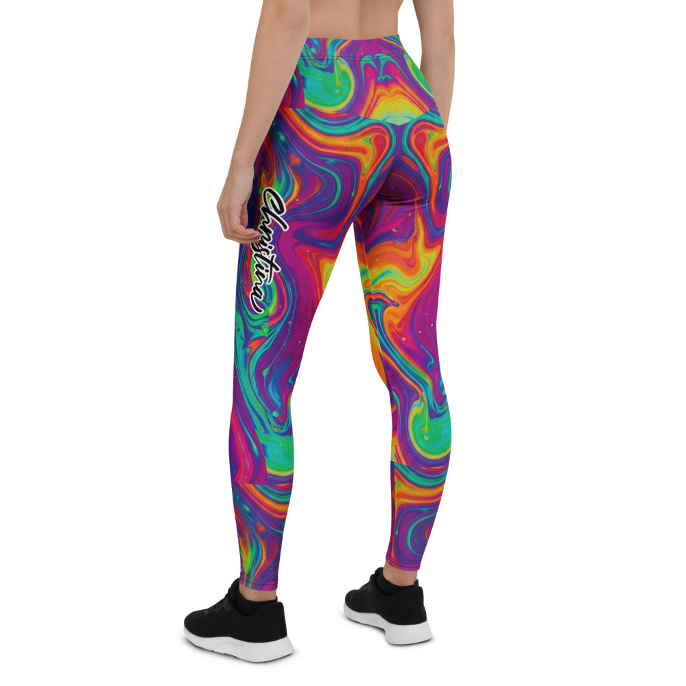 Personalisierte Sportleggings Damen Psychedelisches Muster Bunt Fitness Leggings Abstrakt Yoga Hose X838