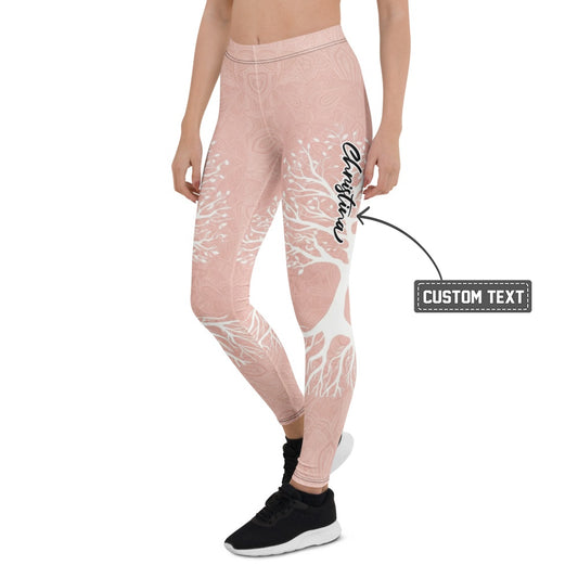 Personalisierte Damen Sportleggings Altrosa Lebensbaum & Mandala Design Yoga Leggings Fitnesshose X048 - XL