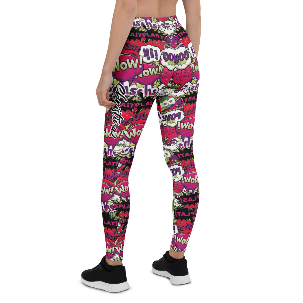 Personalisierte Damen Sportleggings Comic Design Pop Art Bunt Fitness Leggings Yoga Hose Gemustert E715