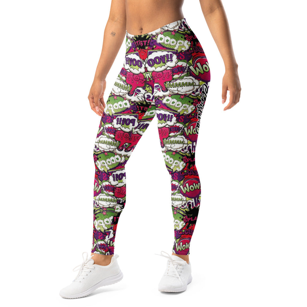 Personalisierte Damen Sportleggings Comic Design Pop Art Bunt Fitness Leggings Yoga Hose Gemustert E715
