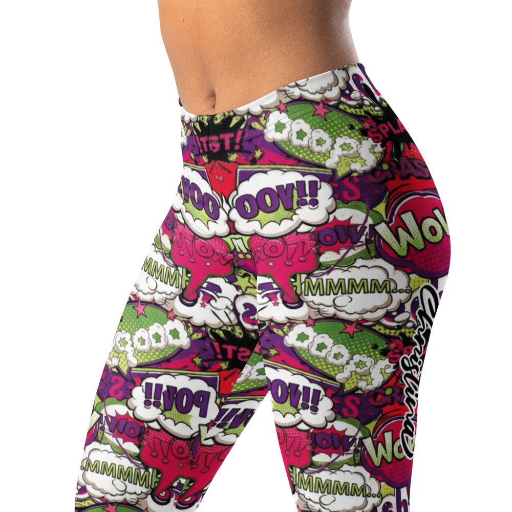 Personalisierte Damen Sportleggings Comic Design Pop Art Bunt Fitness Leggings Yoga Hose Gemustert E715