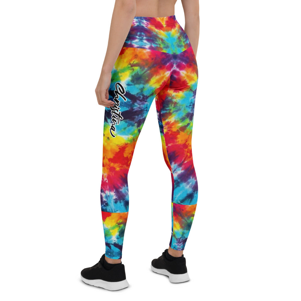Personalisierte Damen Sportleggings Tie-Dye Muster Bunt Regenbogen Fitness Yoga Leggings T567