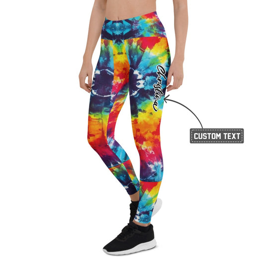 Personalisierte Damen Sportleggings Tie-Dye Muster Bunt Regenbogen Fitness Yoga Leggings T567 - XL
