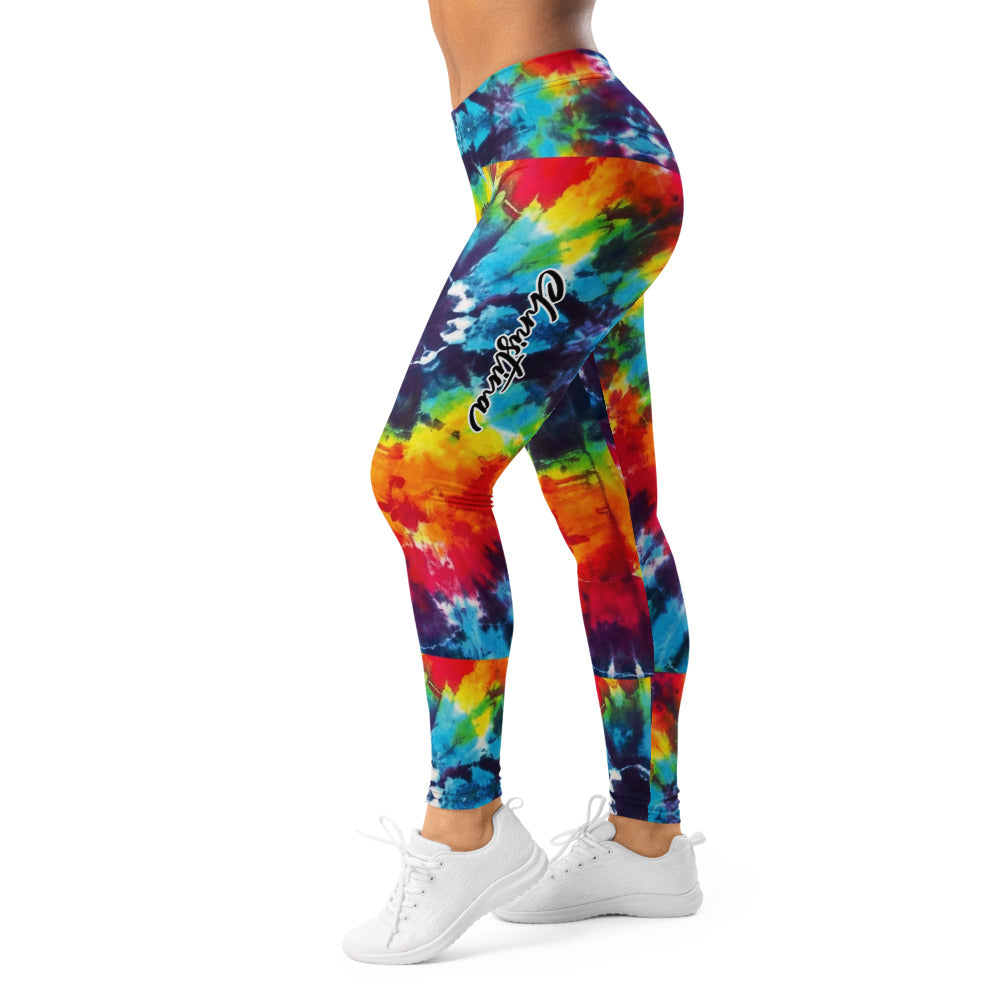 Personalisierte Damen Sportleggings Tie-Dye Muster Bunt Regenbogen Fitness Yoga Leggings T567