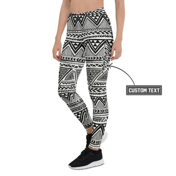 Personalisierte Damen Sportleggings Geometrisches Muster Schwarz Weiß Tribal Design Fitness Leggings E889 - XL