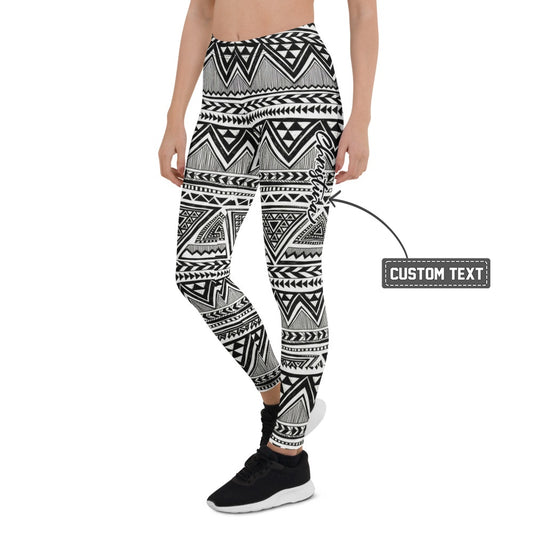 Personalisierte Damen Sportleggings Geometrisches Muster Schwarz Weiß Tribal Design Fitness Leggings E889 - XL