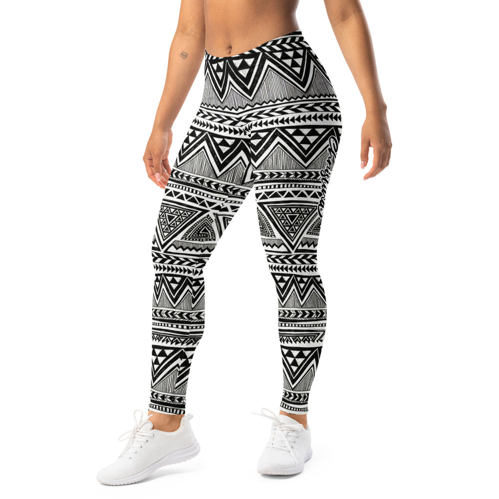 Personalisierte Damen Sportleggings Geometrisches Muster Schwarz Weiß Tribal Design Fitness Leggings E889