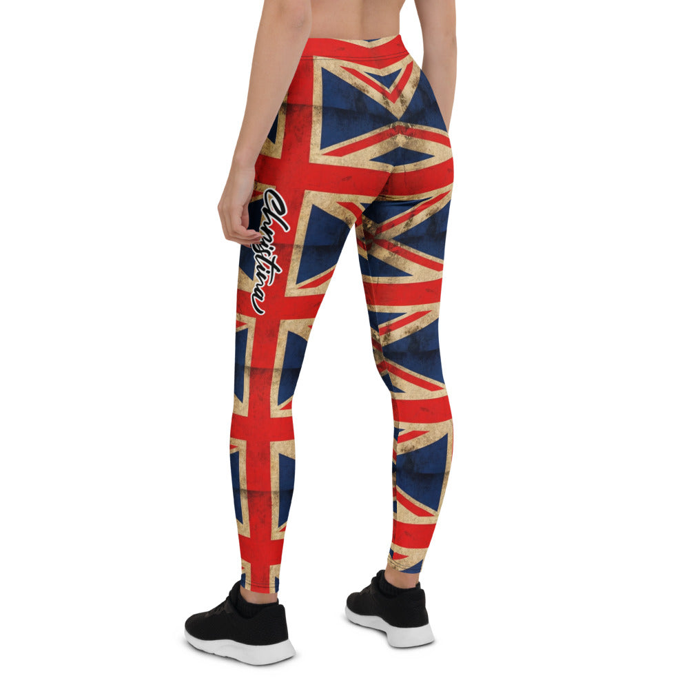Personalisierte Damen Sportleggings Union Jack Design Großbritannien Flagge Vintage Fitness Leggings L865