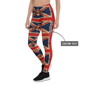 Personalisierte Damen Sportleggings Union Jack Design Großbritannien Flagge Vintage Fitness Leggings L865 - XL