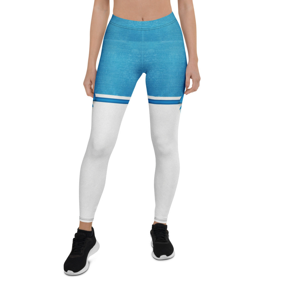 Personalisierte Damen Sportleggings Blau Weiß Design Fitness Leggings Yoga Hose Zweifarbig Blickdicht R153