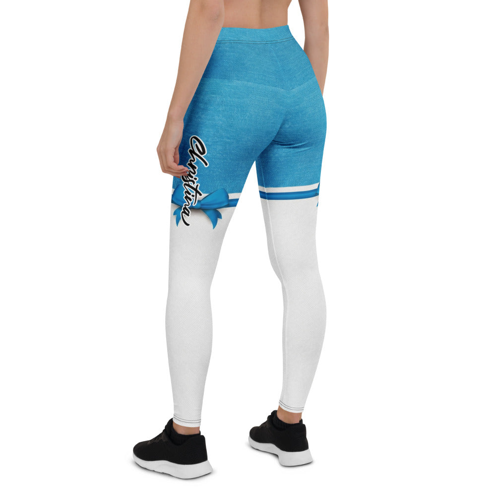 Personalisierte Damen Sportleggings Blau Weiß Design Fitness Leggings Yoga Hose Zweifarbig Blickdicht R153