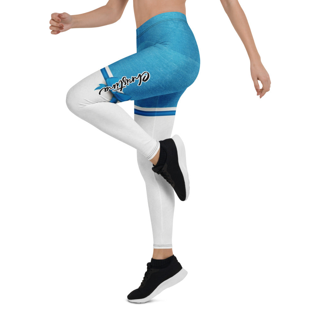 Personalisierte Damen Sportleggings Blau Weiß Design Fitness Leggings Yoga Hose Zweifarbig Blickdicht R153