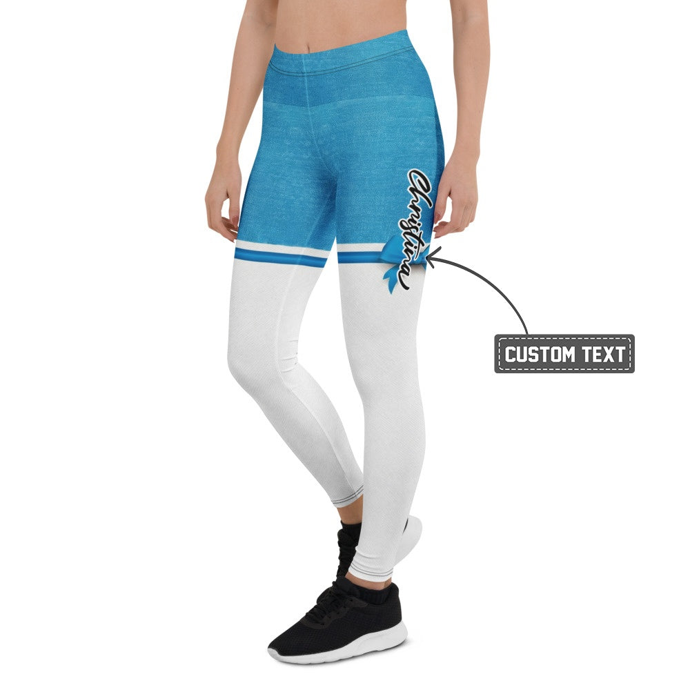 Personalisierte Damen Sportleggings Blau Weiß Design Fitness Leggings Yoga Hose Zweifarbig Blickdicht R153 - XL