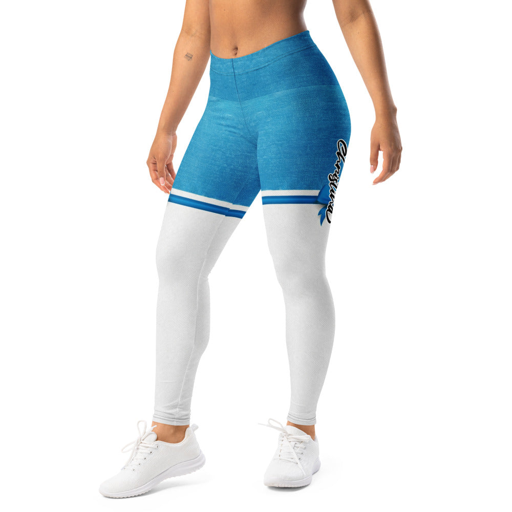 Personalisierte Damen Sportleggings Blau Weiß Design Fitness Leggings Yoga Hose Zweifarbig Blickdicht R153