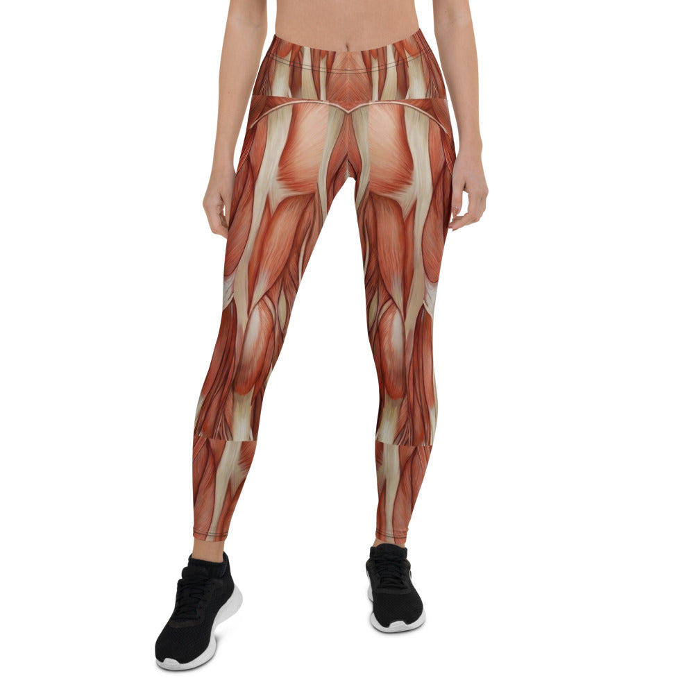 Personalisierte Damen Sportleggings Muskel-Print Anatomie Design Fitness Leggings Rot Beige K351