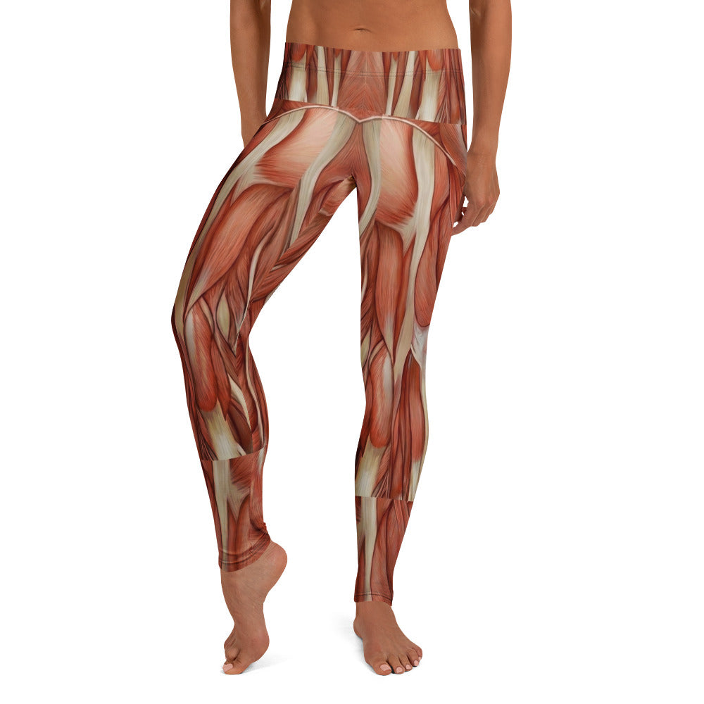 Personalisierte Damen Sportleggings Muskel-Print Anatomie Design Fitness Leggings Rot Beige K351