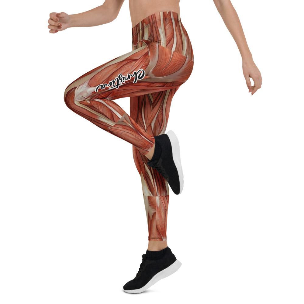 Personalisierte Damen Sportleggings Muskel-Print Anatomie Design Fitness Leggings Rot Beige K351