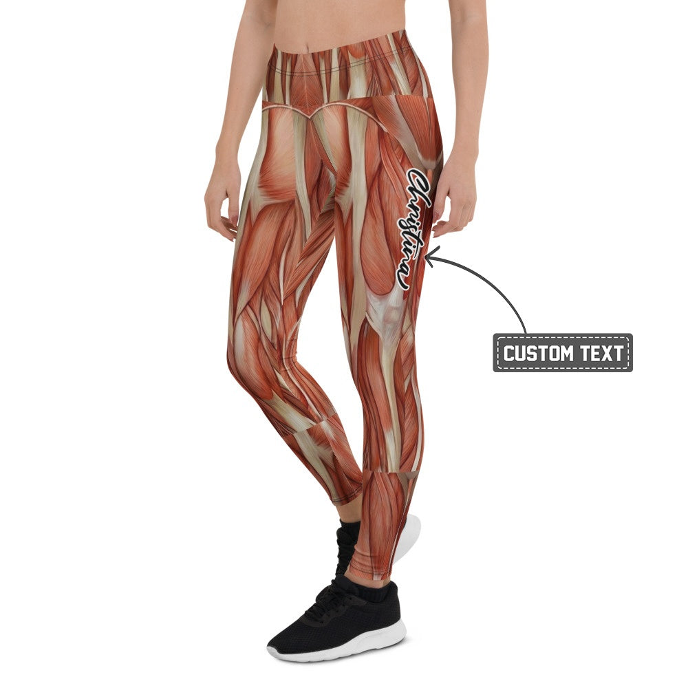 Personalisierte Damen Sportleggings Muskel-Print Anatomie Design Fitness Leggings Rot Beige K351 - XL