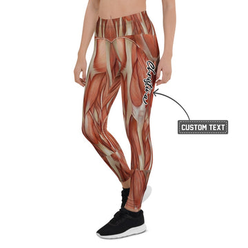 Personalisierte Damen Sportleggings Muskel-Print Anatomie Design Fitness Leggings Rot Beige K351 - XL
