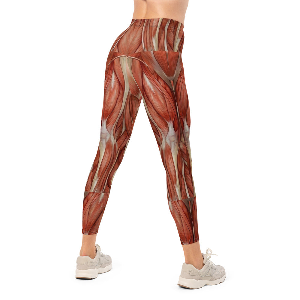 Personalisierte Damen Sportleggings Muskel-Print Anatomie Design Fitness Leggings Rot Beige K351