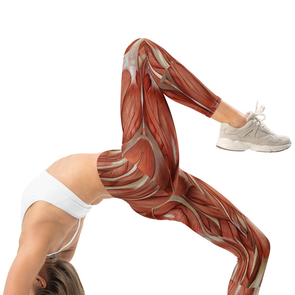 Personalisierte Damen Sportleggings Muskel-Print Anatomie Design Fitness Leggings Rot Beige K351