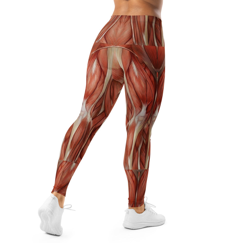 Personalisierte Damen Sportleggings Muskel-Print Anatomie Design Fitness Leggings Rot Beige K351