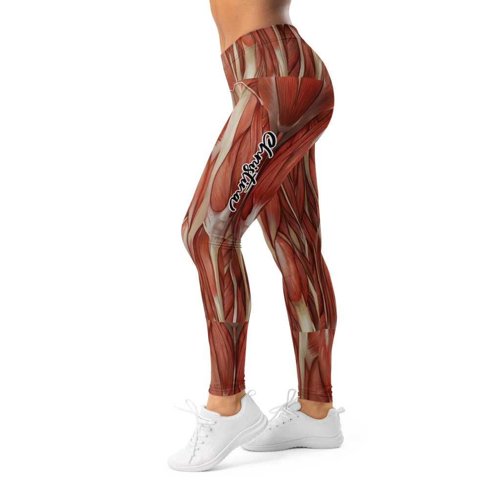Personalisierte Damen Sportleggings Muskel-Print Anatomie Design Fitness Leggings Rot Beige K351
