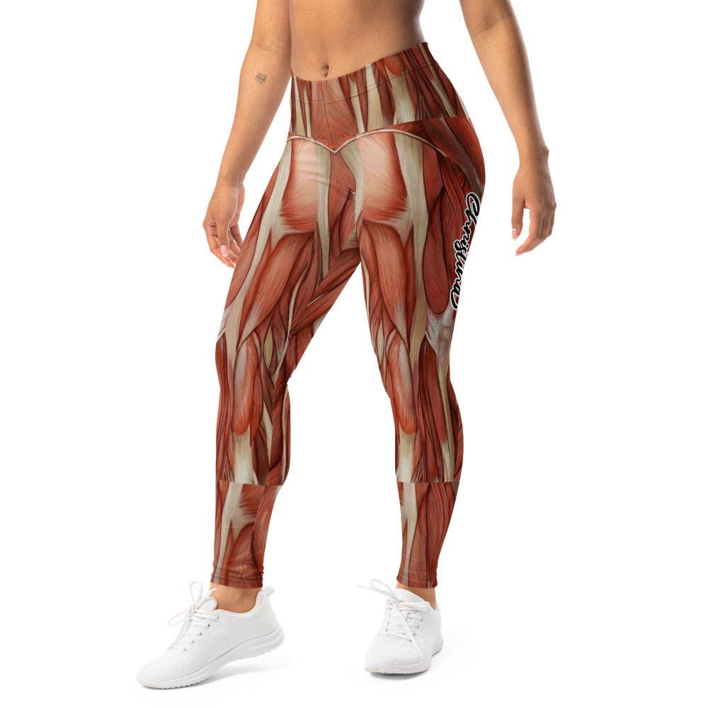 Personalisierte Damen Sportleggings Muskel-Print Anatomie Design Fitness Leggings Rot Beige K351