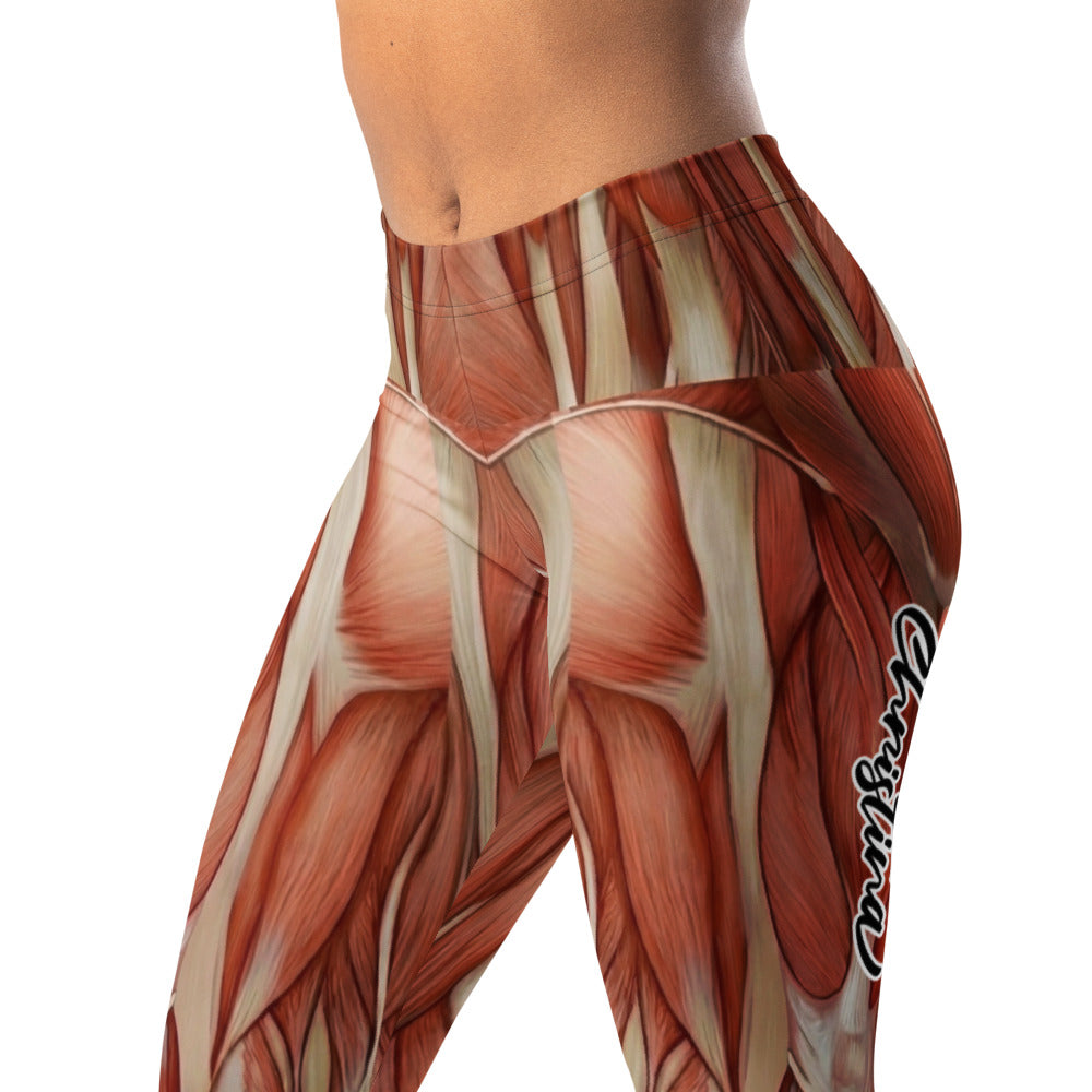 Personalisierte Damen Sportleggings Muskel-Print Anatomie Design Fitness Leggings Rot Beige K351