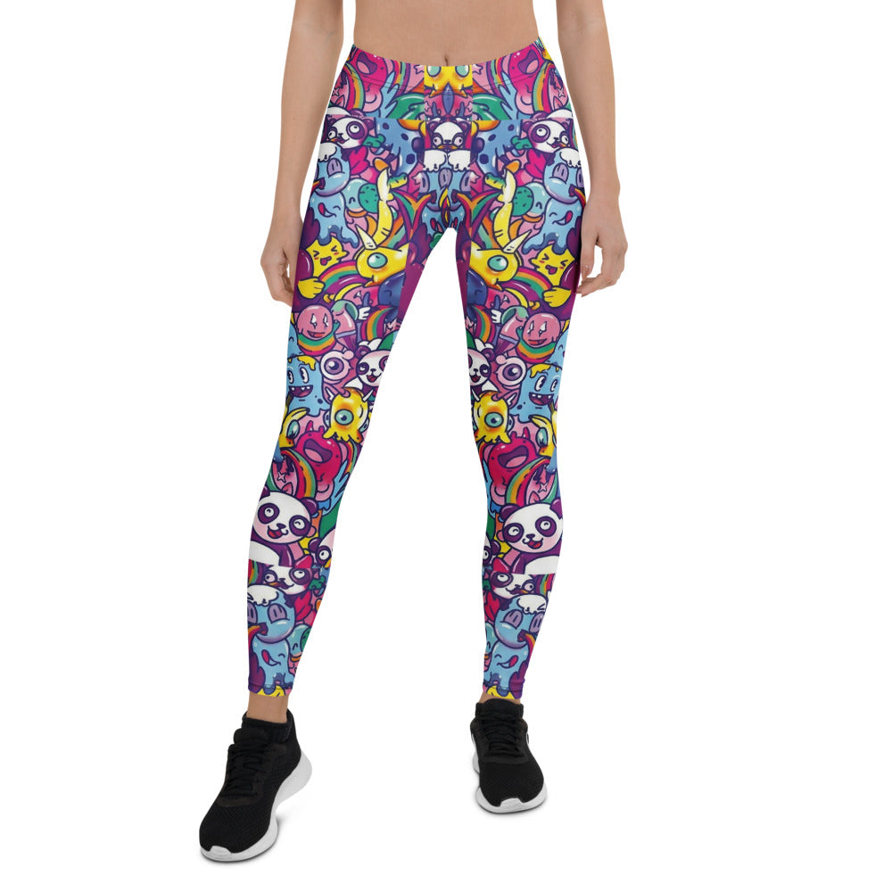 Personalisierte Damen Sportleggings Bunt Cartoon Doodle Design Panda Muster Fitness Leggings K170