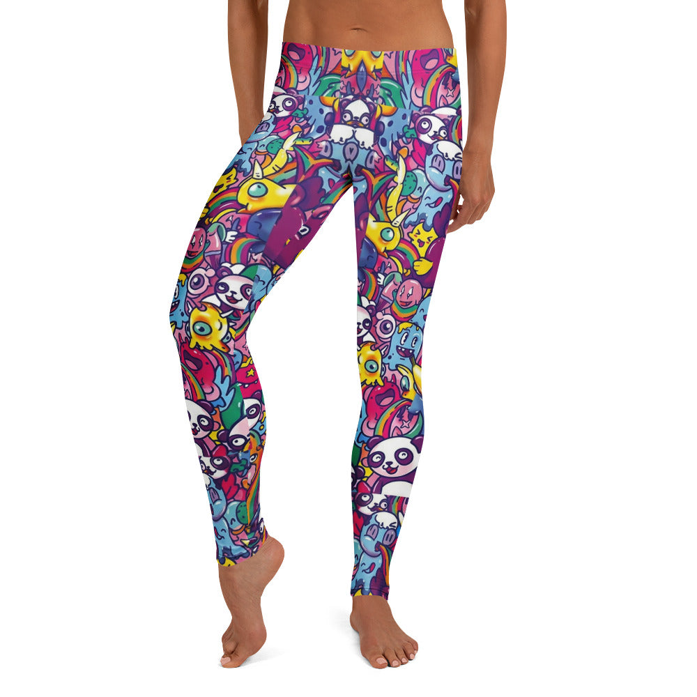 Personalisierte Damen Sportleggings Bunt Cartoon Doodle Design Panda Muster Fitness Leggings K170