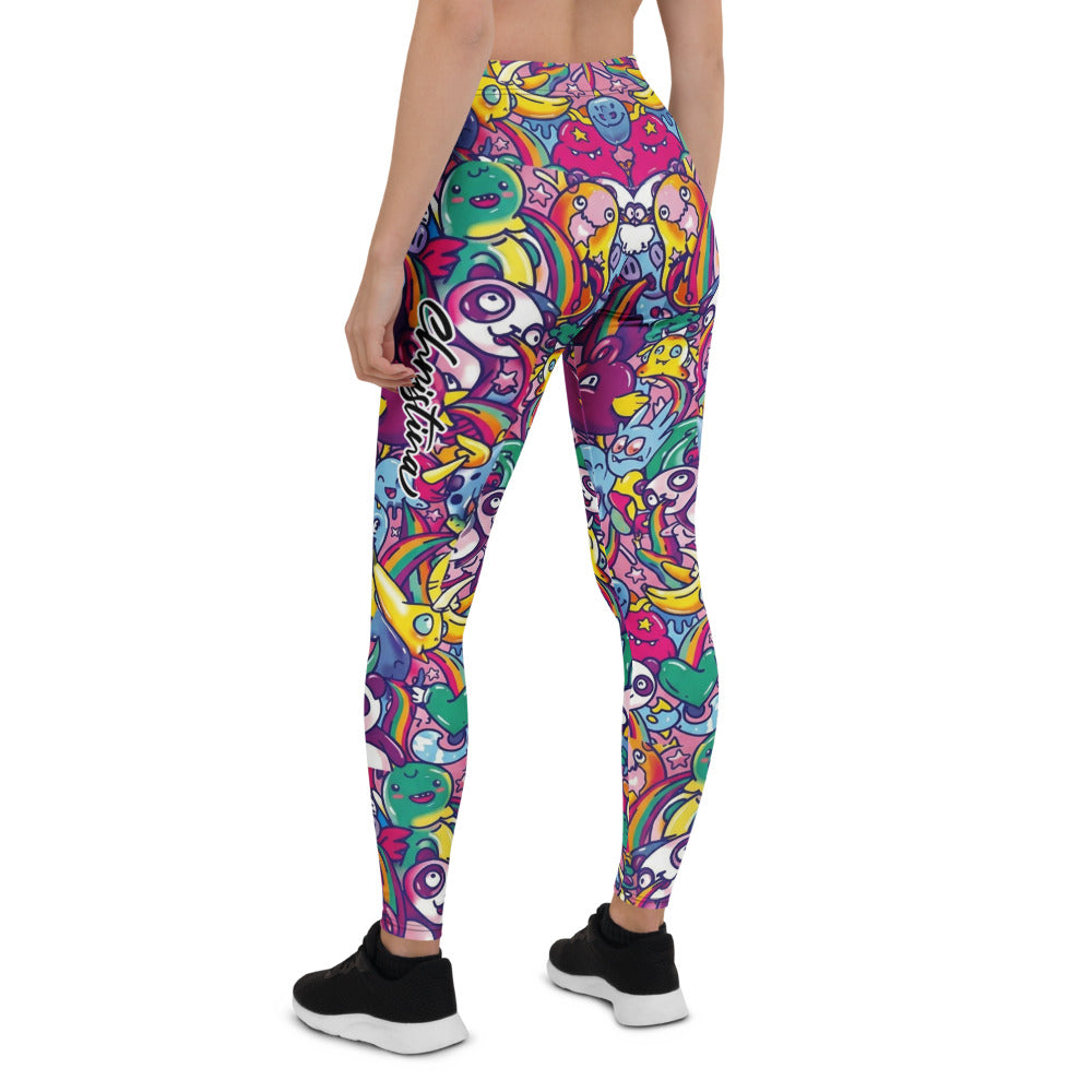 Personalisierte Damen Sportleggings Bunt Cartoon Doodle Design Panda Muster Fitness Leggings K170