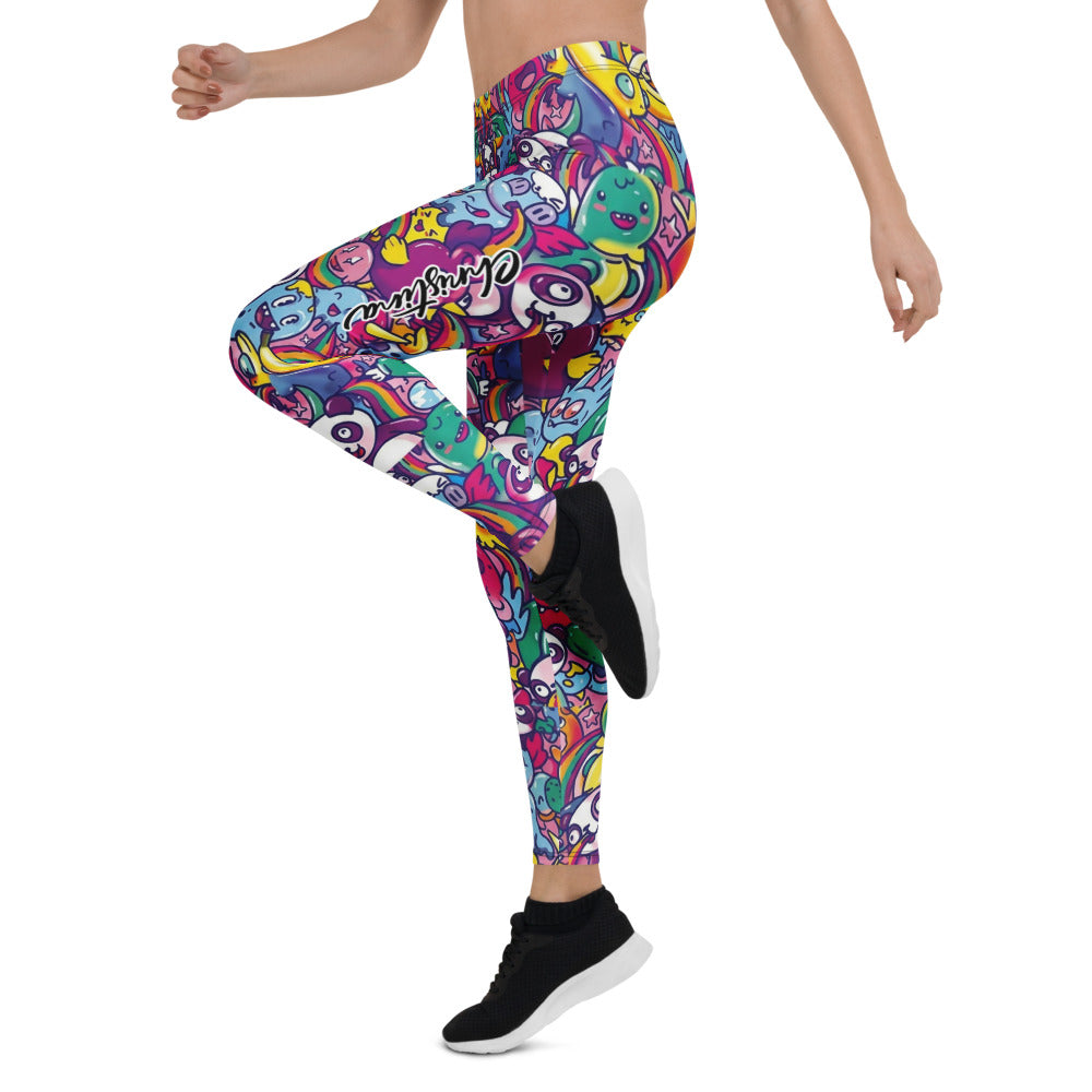 Personalisierte Damen Sportleggings Bunt Cartoon Doodle Design Panda Muster Fitness Leggings K170