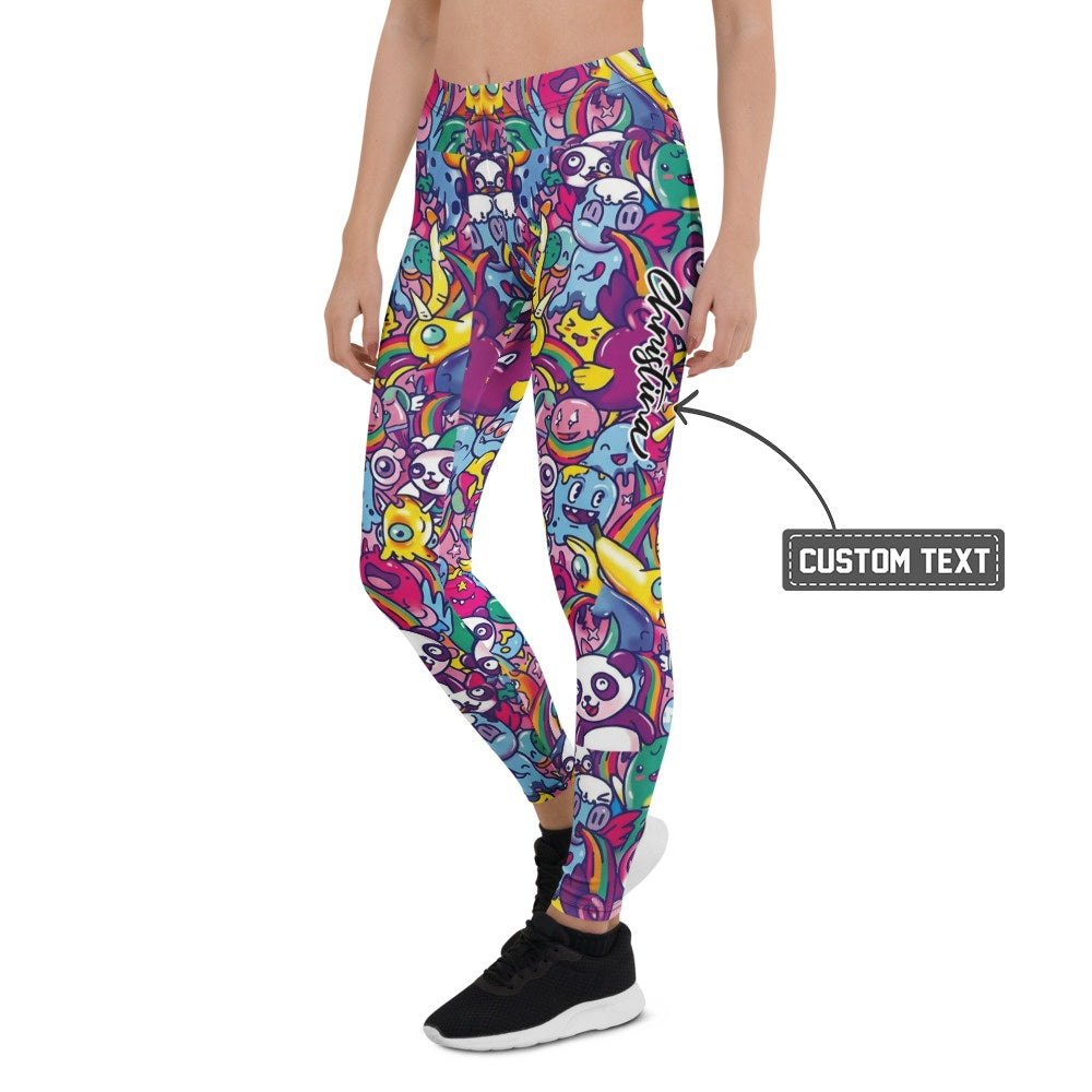 Personalisierte Damen Sportleggings Bunt Cartoon Doodle Design Panda Muster Fitness Leggings K170 - XL