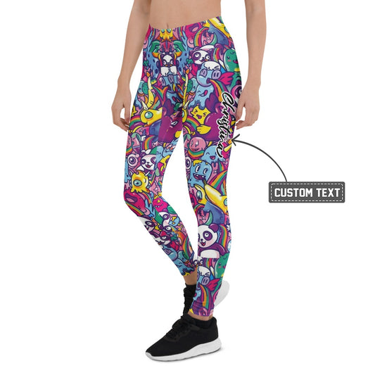 Personalisierte Damen Sportleggings Bunt Cartoon Doodle Design Panda Muster Fitness Leggings K170 - XL