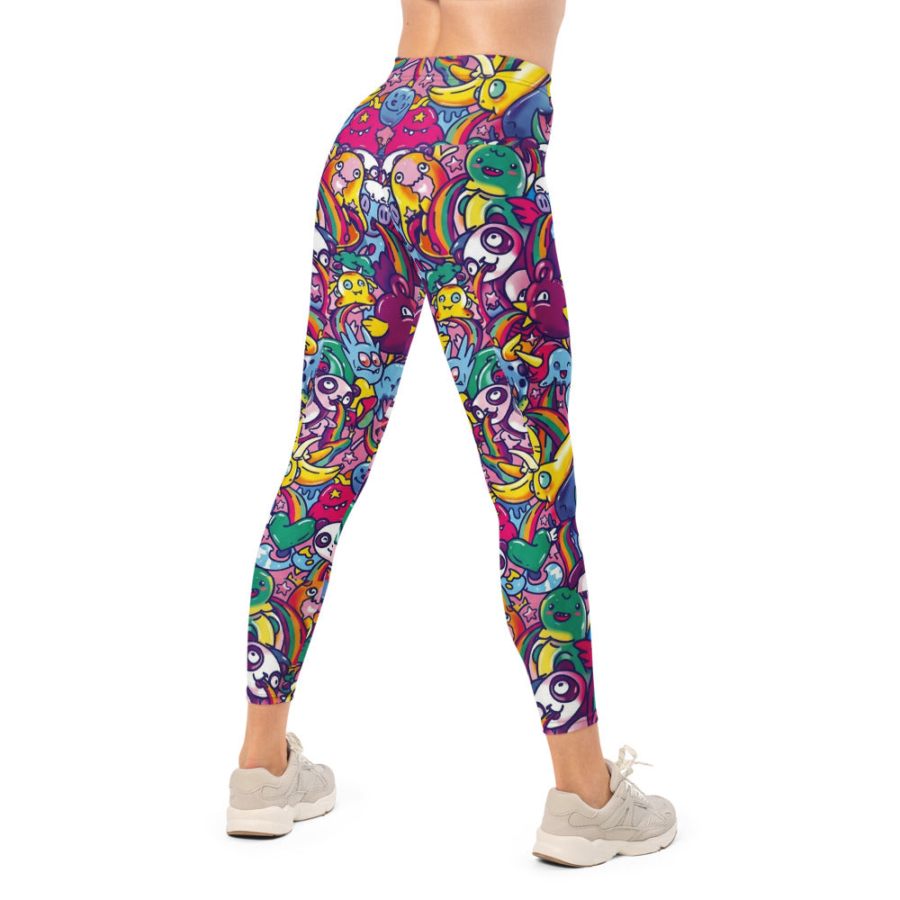 Personalisierte Damen Sportleggings Bunt Cartoon Doodle Design Panda Muster Fitness Leggings K170