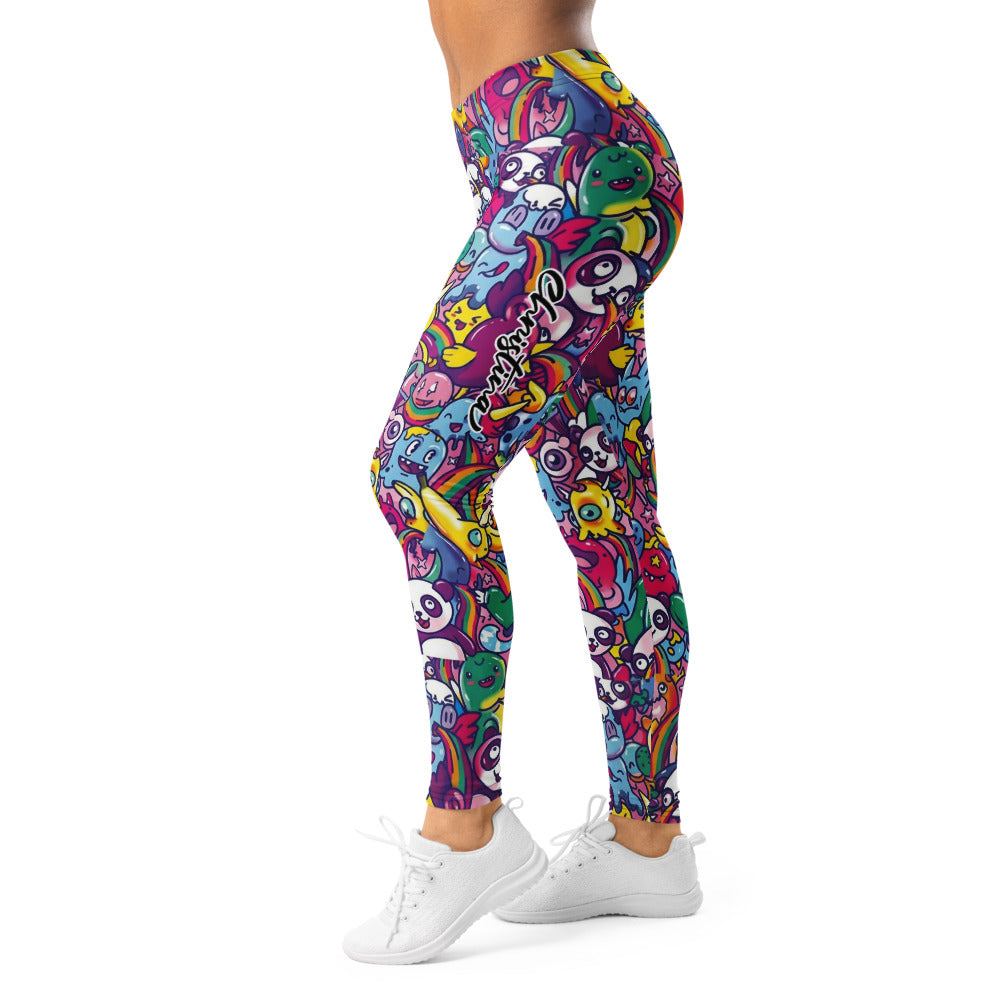 Personalisierte Damen Sportleggings Bunt Cartoon Doodle Design Panda Muster Fitness Leggings K170