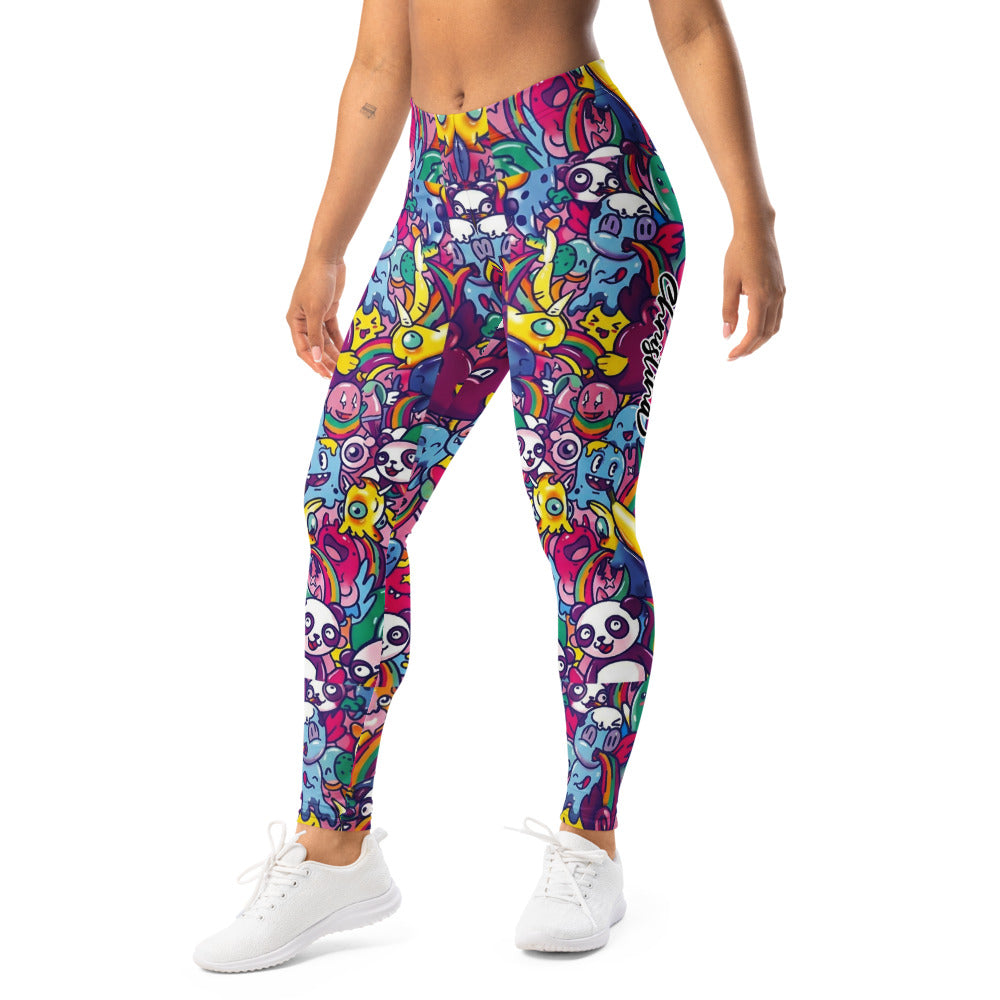 Personalisierte Damen Sportleggings Bunt Cartoon Doodle Design Panda Muster Fitness Leggings K170