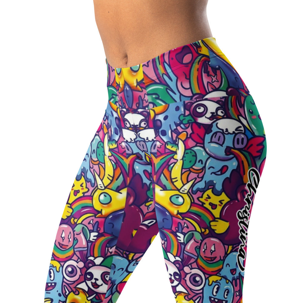 Personalisierte Damen Sportleggings Bunt Cartoon Doodle Design Panda Muster Fitness Leggings K170