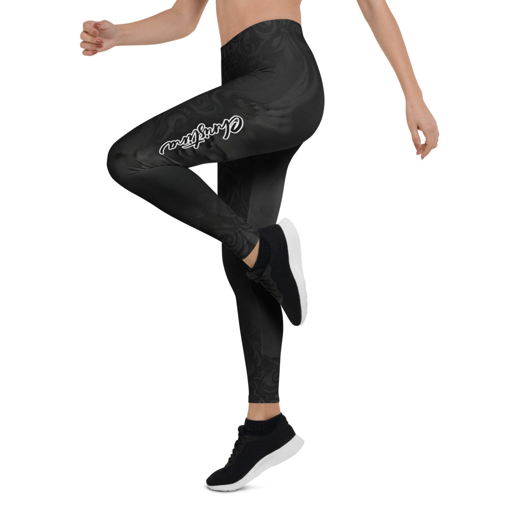 Personalisierte Damen Sportleggings Schwarz Ornament Muster Fitness Yoga Leggings X852
