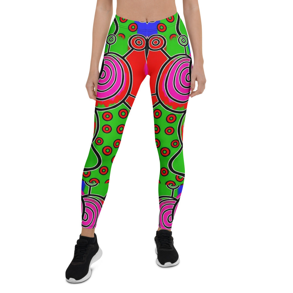 Personalisierte Damen Sportleggings Abstrakt Bunt Grün Kreise Spiralen Muster Fitness Leggings Yoga Hose X075