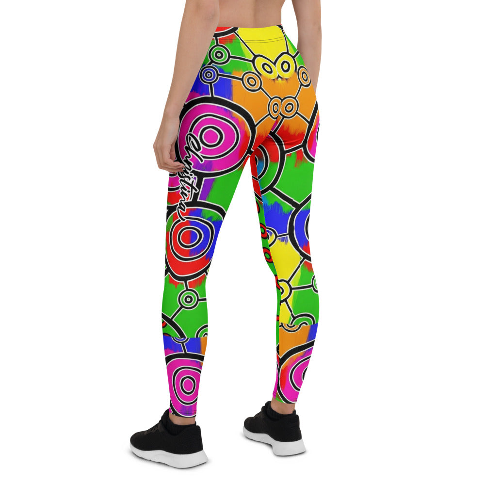 Personalisierte Damen Sportleggings Abstrakt Bunt Grün Kreise Spiralen Muster Fitness Leggings Yoga Hose X075