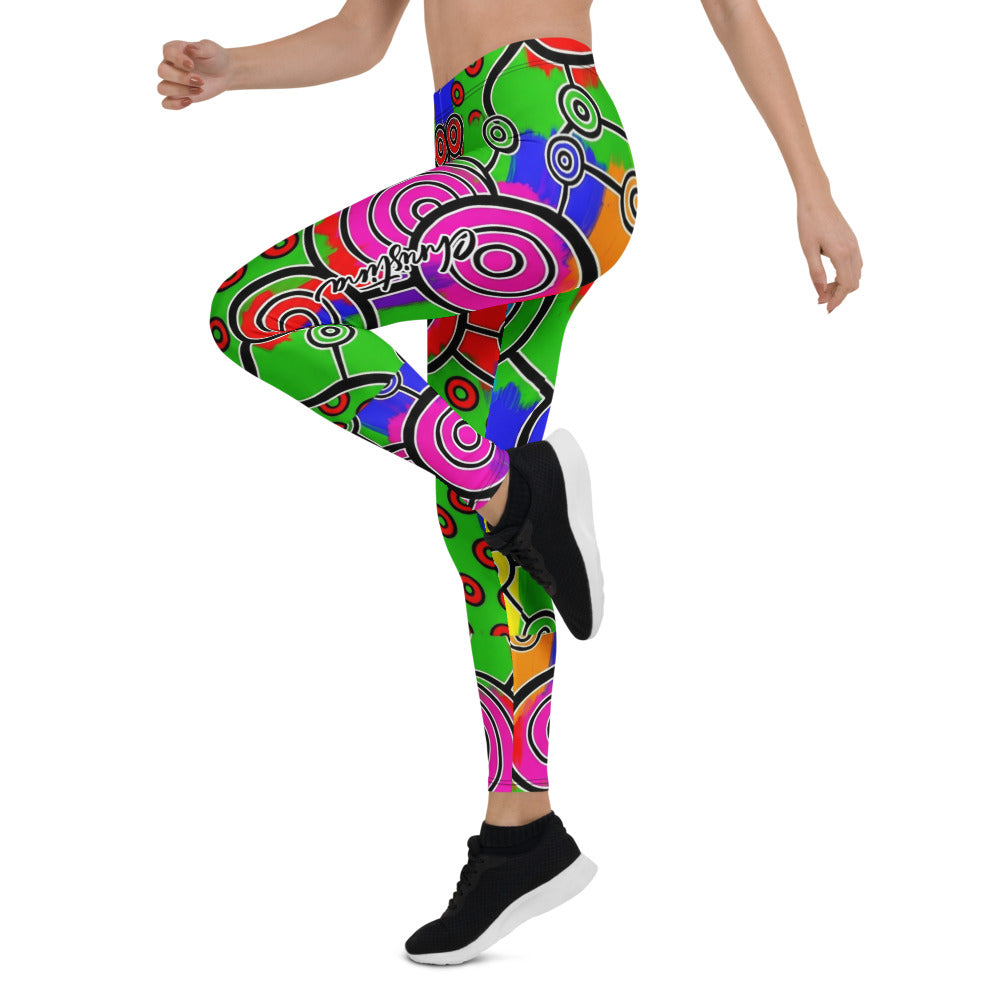 Personalisierte Damen Sportleggings Abstrakt Bunt Grün Kreise Spiralen Muster Fitness Leggings Yoga Hose X075