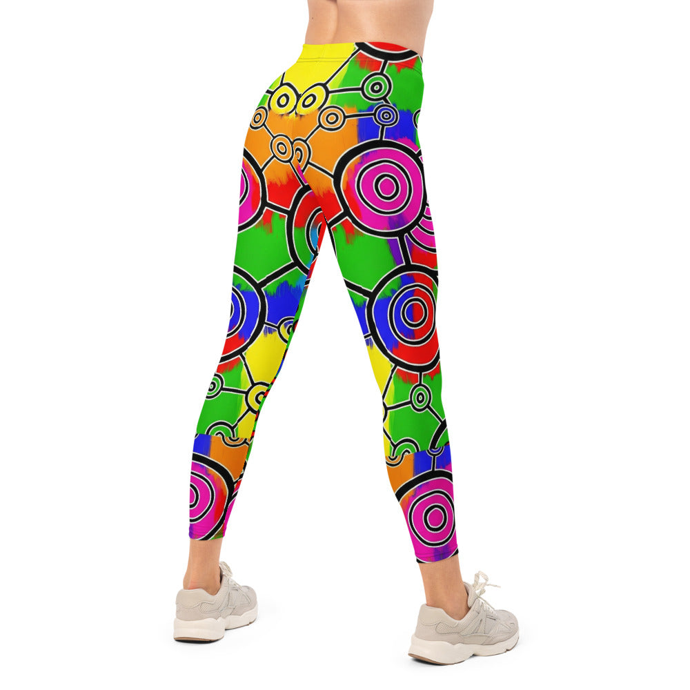 Personalisierte Damen Sportleggings Abstrakt Bunt Grün Kreise Spiralen Muster Fitness Leggings Yoga Hose X075